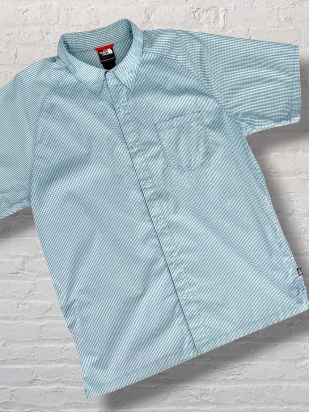 The North Face Men’s Short Sleeve Button Down Shirt Large Blue Gingham Check